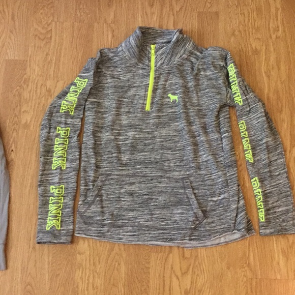 PINK Victoria's Secret Tops - PINK Victoria’s Secret 1/4 Zip Gray and Neon
